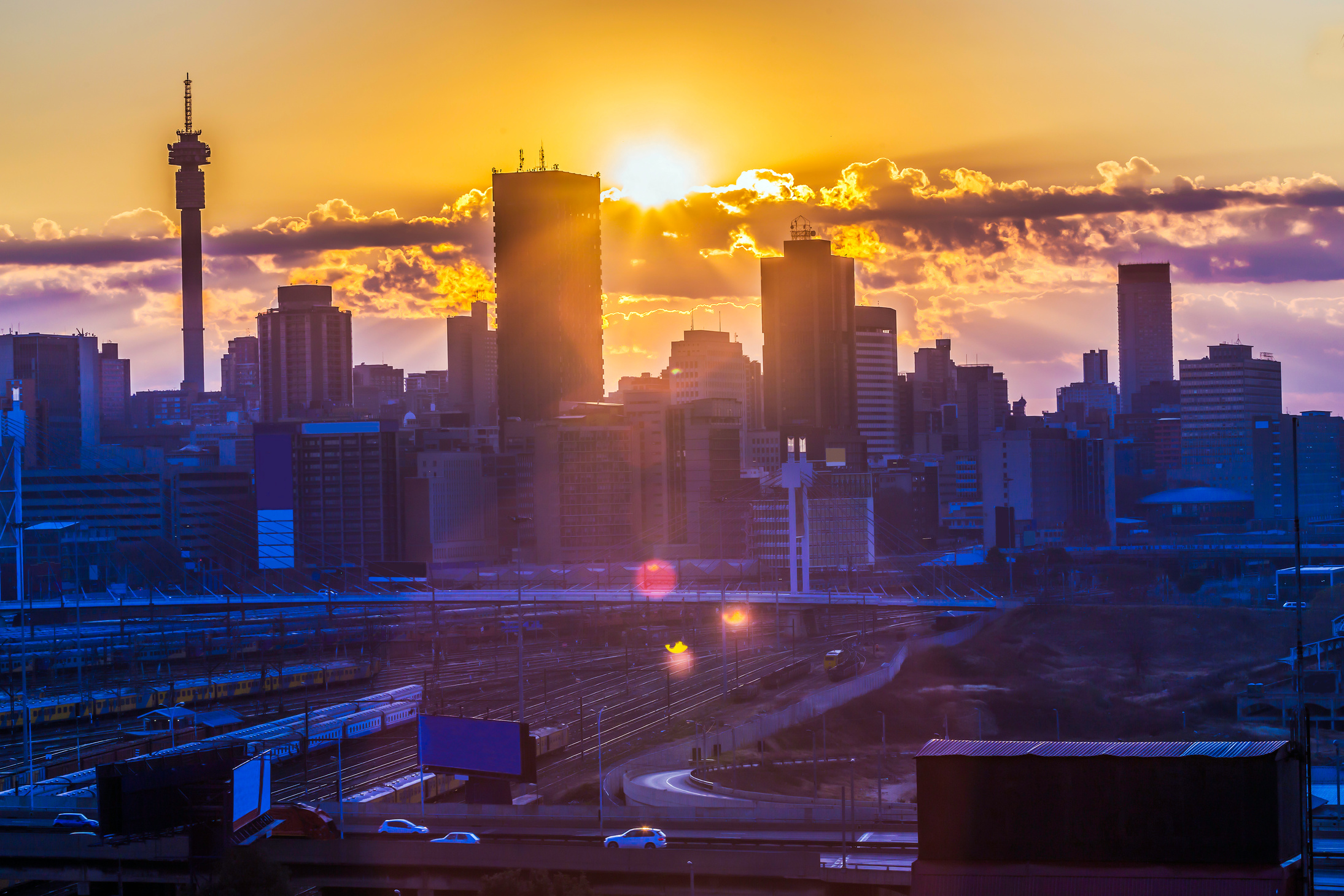 Johannesburg sunrise cityscape silhouette